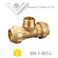 EM-F-B053 Spain Tee double Compression connect and male thread connect brass Pipe Fitting